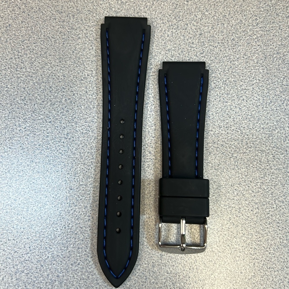 Black with Blue thread Silicone 20mm Watch Band Men - stainless steel buckle